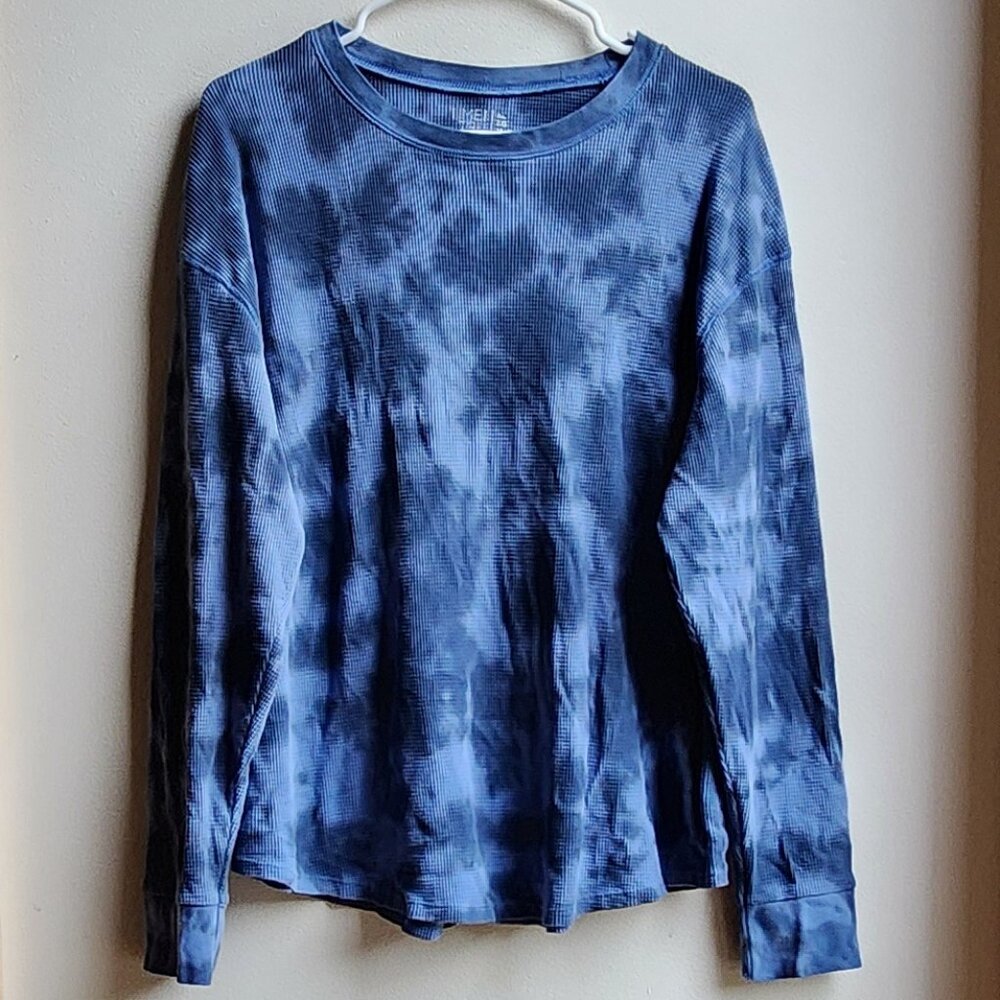 Time and Tru Blue Tie Dyed Crew Neck Waffle Knit Jersey Size XL